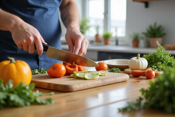Imagen de una persona preparando una comida saludable en una cocina moderna